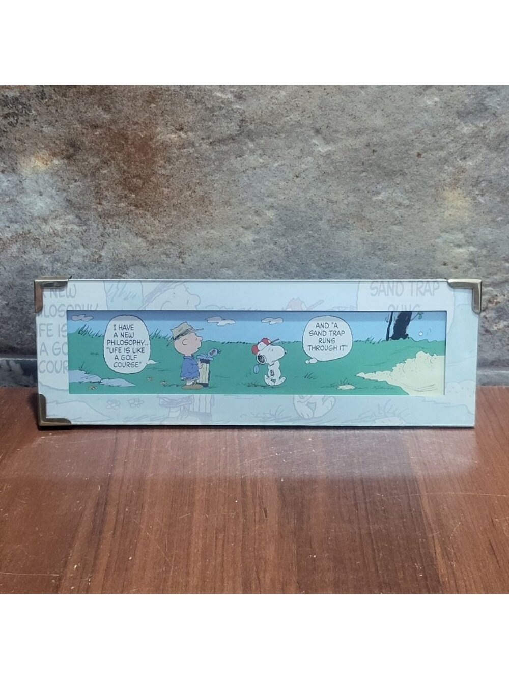Vintage 2000 Hallmark Peanuts Gallery Framed Golf Comic Strip Sign Glass